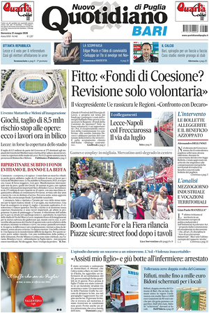 Prima pagina Nuovo Quotidiano di Puglia (Bari) di oggi - Quotidiano regionale