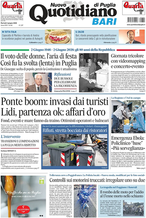 Prima pagina Nuovo Quotidiano di Puglia (Bari) di oggi - Quotidiano regionale