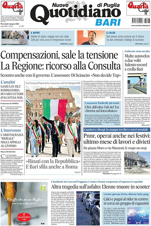 Prima pagina Nuovo Quotidiano di Puglia (Bari) di oggi - Quotidiano regionale