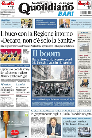 Prima pagina Nuovo Quotidiano di Puglia (Bari) di oggi - Quotidiano regionale