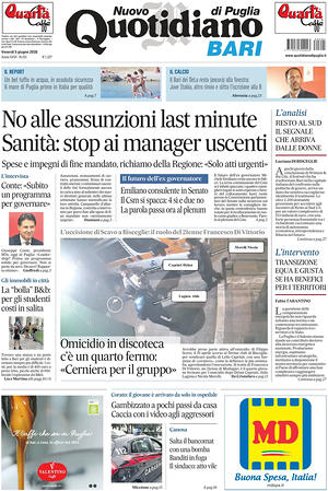 Prima pagina Nuovo Quotidiano di Puglia (Bari) di oggi - Quotidiano regionale