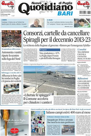 Prima pagina Nuovo Quotidiano di Puglia (Bari) di oggi - Quotidiano regionale