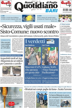 Prima pagina Nuovo Quotidiano di Puglia (Bari) di oggi - Quotidiano regionale