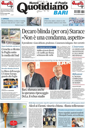 Prima pagina Nuovo Quotidiano di Puglia (Bari) di oggi - Quotidiano regionale