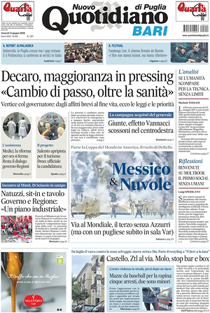 Prima pagina Nuovo Quotidiano di Puglia (Bari) di oggi - Quotidiano regionale