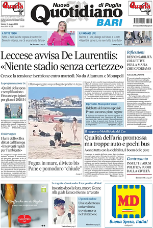 Prima pagina Nuovo Quotidiano di Puglia (Bari) di oggi - Quotidiano regionale