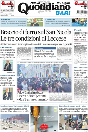 Prima pagina Nuovo Quotidiano di Puglia (Bari) di oggi - Quotidiano regionale