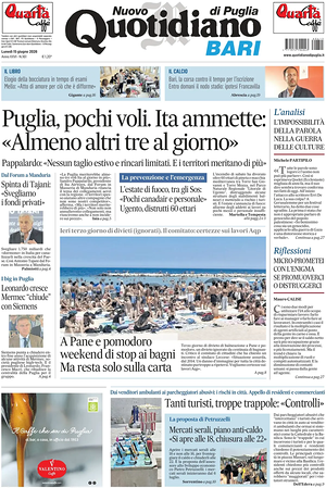 Prima pagina Nuovo Quotidiano di Puglia (Bari) di oggi - Quotidiano regionale