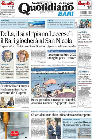 Prima pagina Nuovo Quotidiano di Puglia (Bari) di oggi - Quotidiano regionale