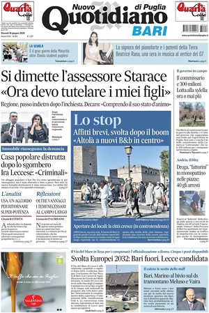 Prima pagina Nuovo Quotidiano di Puglia (Bari) di oggi - Quotidiano regionale