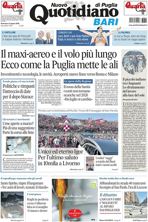 Prima pagina Nuovo Quotidiano di Puglia (Bari) di oggi - Quotidiano regionale
