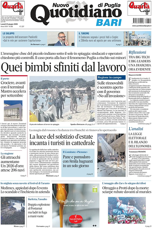 Prima pagina Nuovo Quotidiano di Puglia (Bari) di oggi - Quotidiano regionale