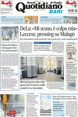Prima pagina Nuovo Quotidiano di Puglia (Bari) di oggi - Quotidiano regionale