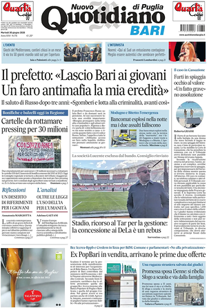 Prima pagina Nuovo Quotidiano di Puglia (Bari) di oggi - Quotidiano regionale