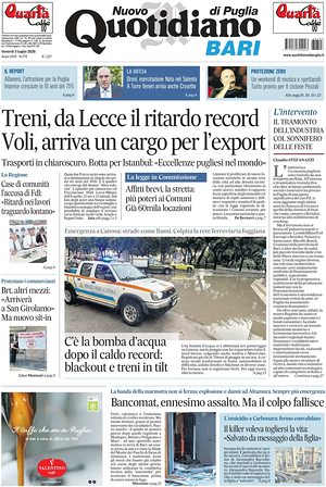 Prima pagina Nuovo Quotidiano di Puglia (Bari) di oggi - Quotidiano regionale