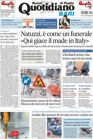 Prima pagina Nuovo Quotidiano di Puglia (Bari) di oggi - Quotidiano regionale