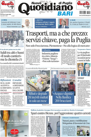 Prima pagina Nuovo Quotidiano di Puglia (Bari) di oggi - Quotidiano regionale