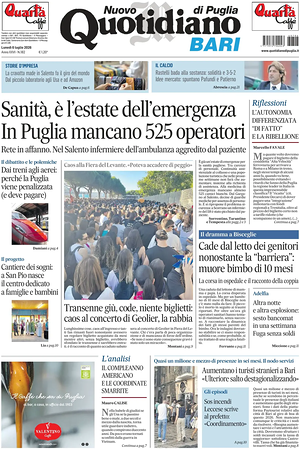 Prima pagina Nuovo Quotidiano di Puglia (Bari) di oggi - Quotidiano regionale