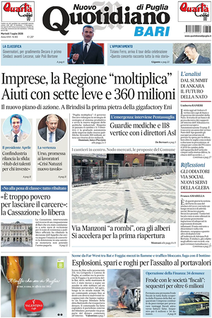 Prima pagina Nuovo Quotidiano di Puglia (Bari) di oggi - Quotidiano regionale