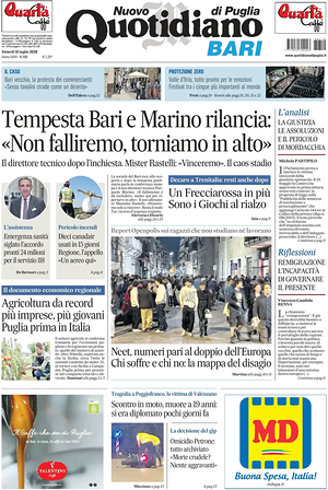 Prima pagina Nuovo Quotidiano di Puglia (Bari) di oggi - Quotidiano regionale