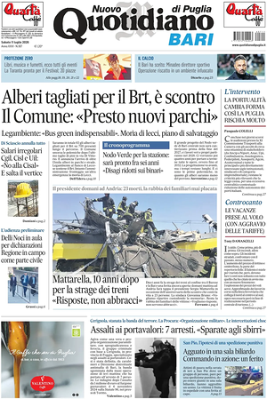 Prima pagina Nuovo Quotidiano di Puglia (Bari) di oggi - Quotidiano regionale