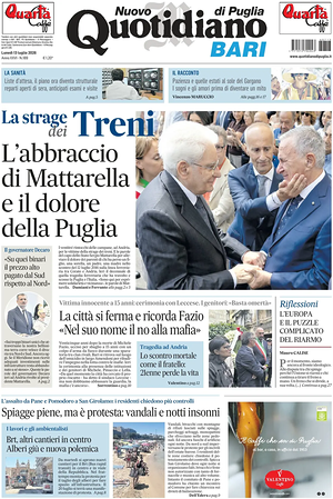 Prima pagina Nuovo Quotidiano di Puglia (Bari) di oggi - Quotidiano regionale