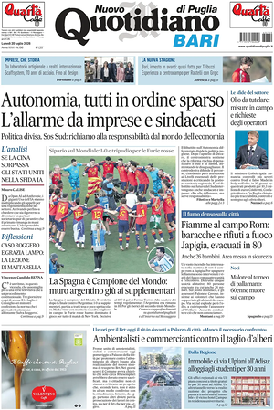 Prima pagina Nuovo Quotidiano di Puglia (Bari) di oggi - Quotidiano regionale