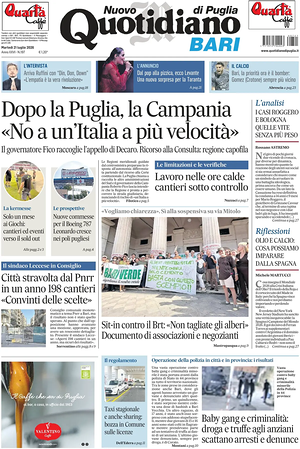 Prima pagina Nuovo Quotidiano di Puglia (Bari) di oggi - Quotidiano regionale