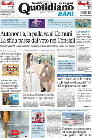 Prima pagina Nuovo Quotidiano di Puglia (Bari) di oggi - Quotidiano regionale
