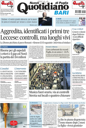 Prima pagina Nuovo Quotidiano di Puglia (Bari) di oggi - Quotidiano regionale