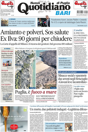 Prima pagina Nuovo Quotidiano di Puglia (Bari) di oggi - Quotidiano regionale