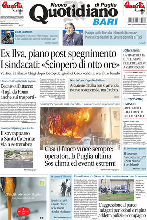 Prima pagina Nuovo Quotidiano di Puglia (Bari) di oggi - Quotidiano regionale