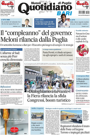 Prima pagina Nuovo Quotidiano di Puglia (Bari) di oggi - Quotidiano regionale