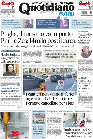 Prima pagina Nuovo Quotidiano di Puglia (Bari) di oggi - Quotidiano regionale