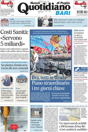 Prima pagina Nuovo Quotidiano di Puglia (Bari) di oggi - Quotidiano regionale