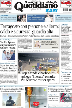 Prima pagina Nuovo Quotidiano di Puglia (Bari) di oggi - Quotidiano regionale