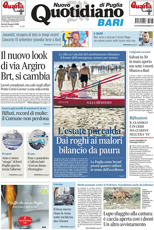 Prima pagina Nuovo Quotidiano di Puglia (Bari) di oggi - Quotidiano regionale