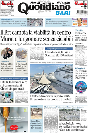 Prima pagina Nuovo Quotidiano di Puglia (Bari) di oggi - Quotidiano regionale