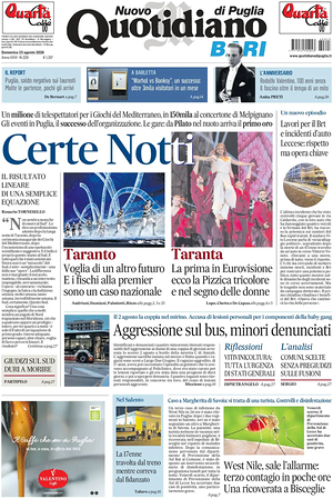 Prima pagina Nuovo Quotidiano di Puglia (Bari) di oggi - Quotidiano regionale