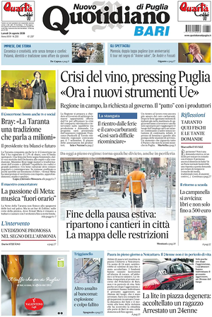 Prima pagina Nuovo Quotidiano di Puglia (Bari) di oggi - Quotidiano regionale