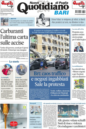 Prima pagina Nuovo Quotidiano di Puglia (Bari) di oggi - Quotidiano regionale