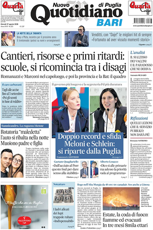Prima pagina Nuovo Quotidiano di Puglia (Bari) di oggi - Quotidiano regionale
