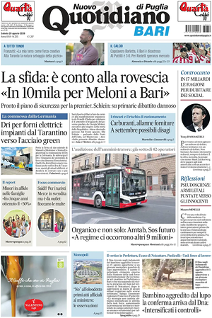 Prima pagina Nuovo Quotidiano di Puglia (Bari) di oggi - Quotidiano regionale