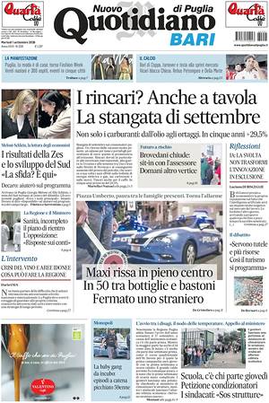 Prima pagina Nuovo Quotidiano di Puglia (Bari) di oggi - Quotidiano regionale