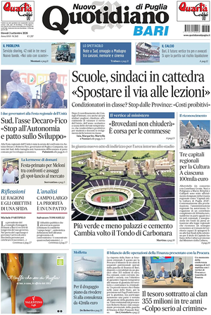 Prima pagina Nuovo Quotidiano di Puglia (Bari) di oggi - Quotidiano regionale