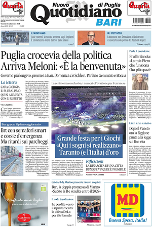Prima pagina Nuovo Quotidiano di Puglia (Bari) di oggi - Quotidiano regionale