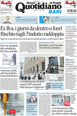 Prima pagina Nuovo Quotidiano di Puglia (Bari) di oggi - Quotidiano regionale