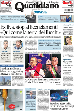 Prima pagina Nuovo Quotidiano di Puglia (Bari) di oggi - Quotidiano regionale