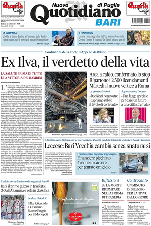 Prima pagina Nuovo Quotidiano di Puglia (Bari) di oggi - Quotidiano regionale