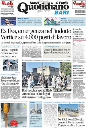 Prima pagina Nuovo Quotidiano di Puglia (Bari) di oggi - Quotidiano regionale